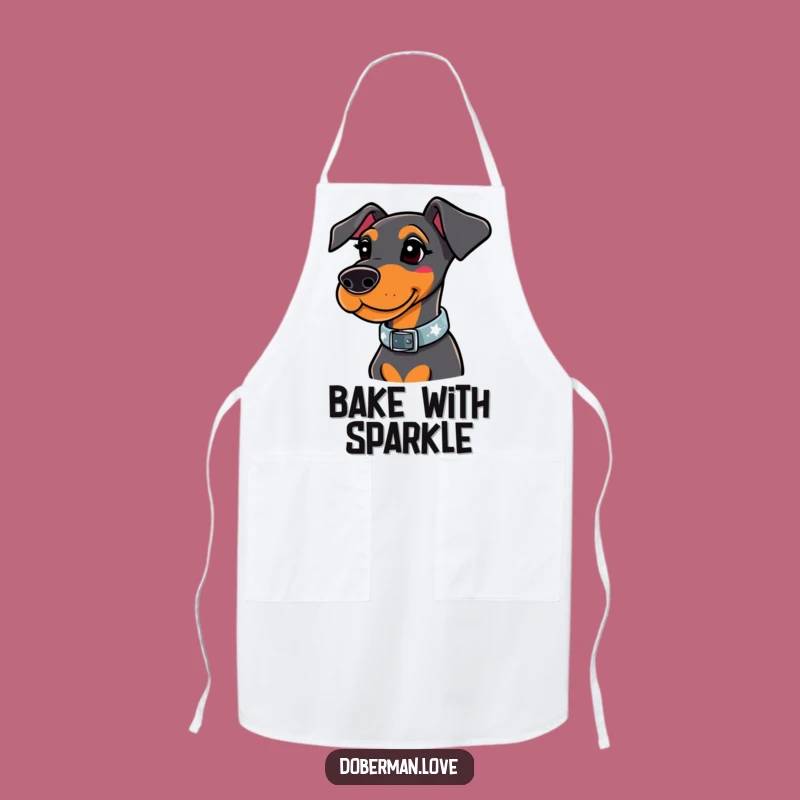 Funny Whimsical Doberman Sparkle Apron - Chic Kitchen Dog Accessory Gift