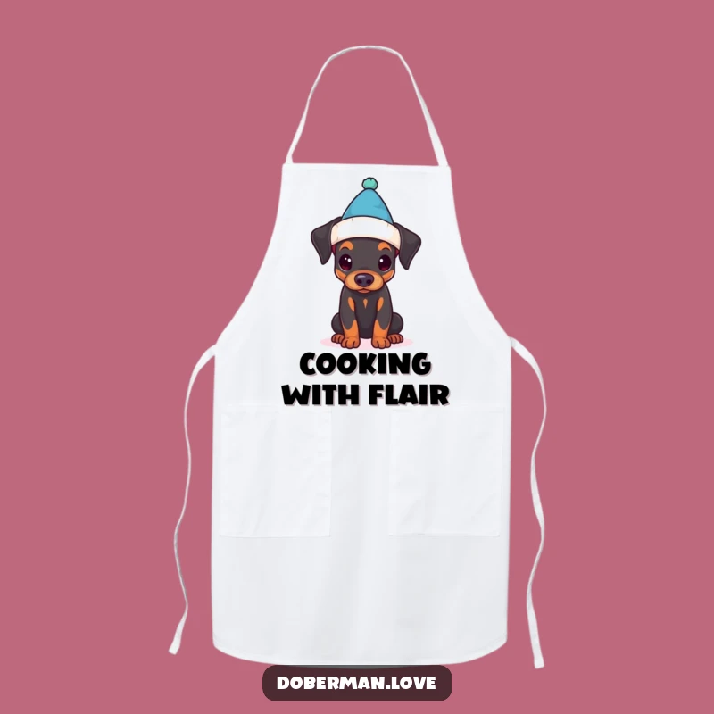 Funny Doberman Puppy Apron: Cook with Tiny Hat Flair and Puppy Giggles!