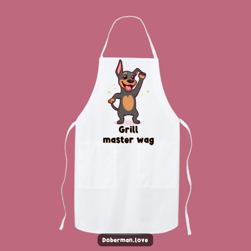 Funny Happy Doberman Tail Wag Apron: Dog Lover Kitchen Gift