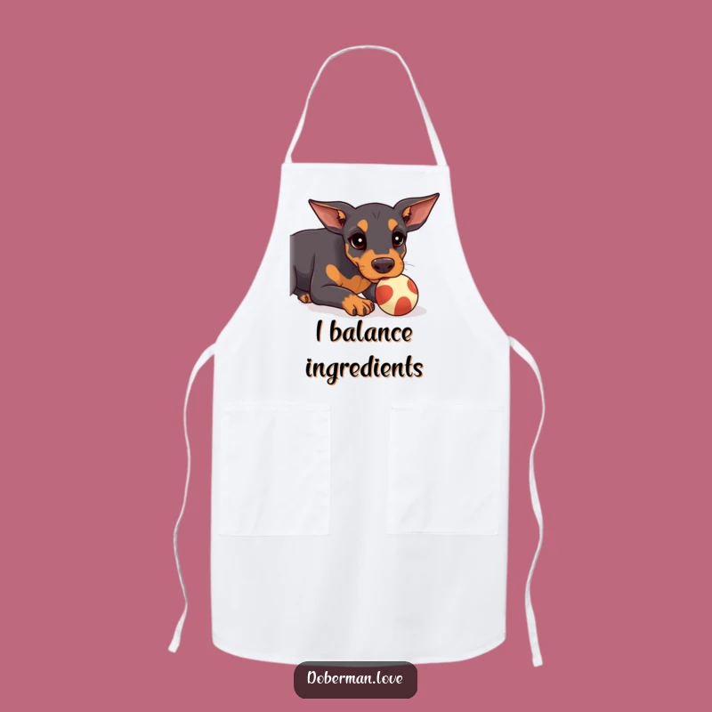 Funny Kawaii Doberman Apron: Ball Balancing, Kitchen Focus Gift