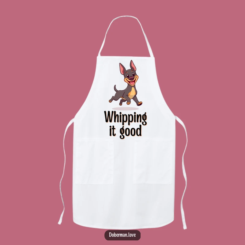 Funny Kawaii Doberman Apron: Happy Grin, Tail Chase Kitchen Fun, Hilarious Cooking Gift