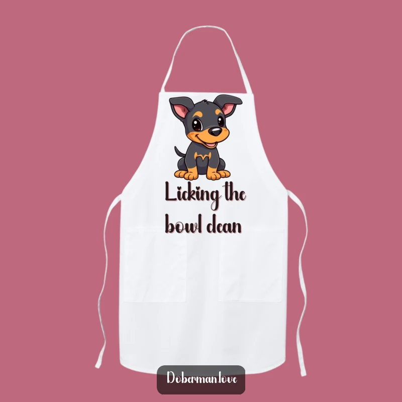 Funny Kawaii Doberman Puppy Apron: Joyful Alert Dog Kitchen Gift!