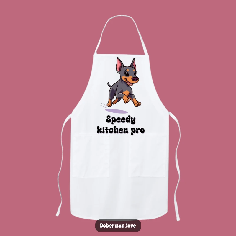Funny Little Doberman Apron, Fast Running Chef Dog, Sleek Coat - Kitchen Speed