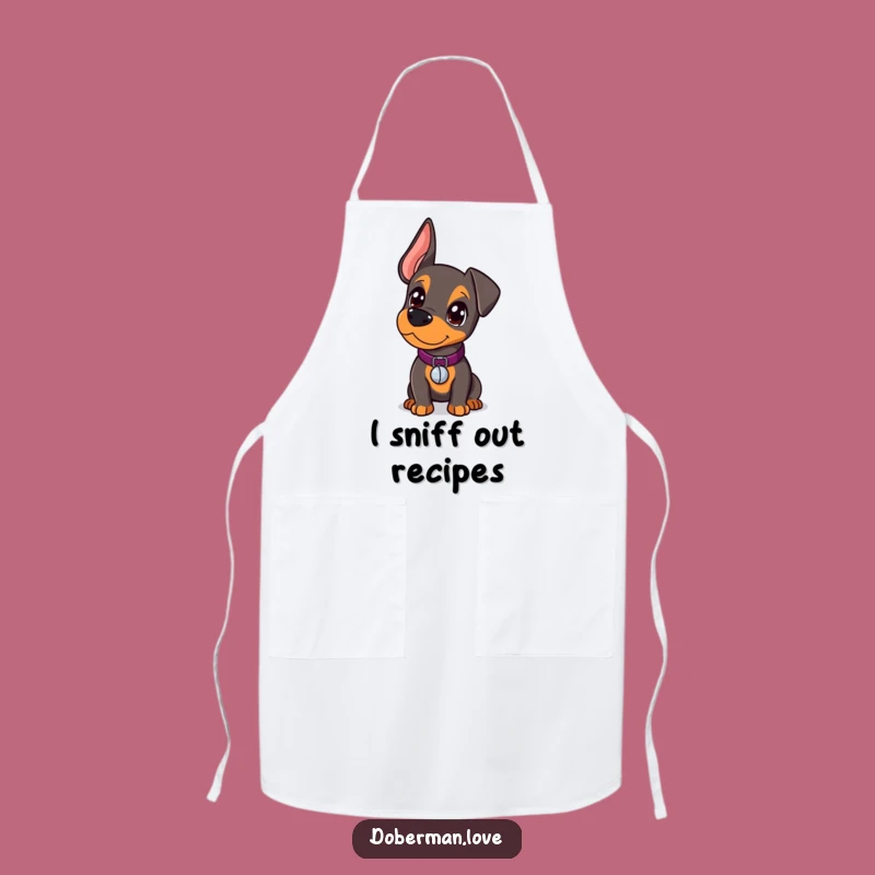 Funny Kawaii Doberman Apron: Curious Pup, Bell Collar, Kitchen Fun Gift