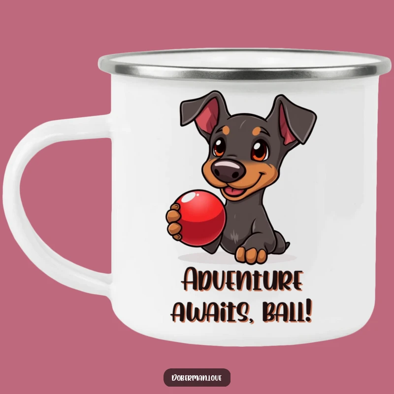 Funny Doberman Ball Fetch Camping Mug: Outdoor Fun for Dog Lovers