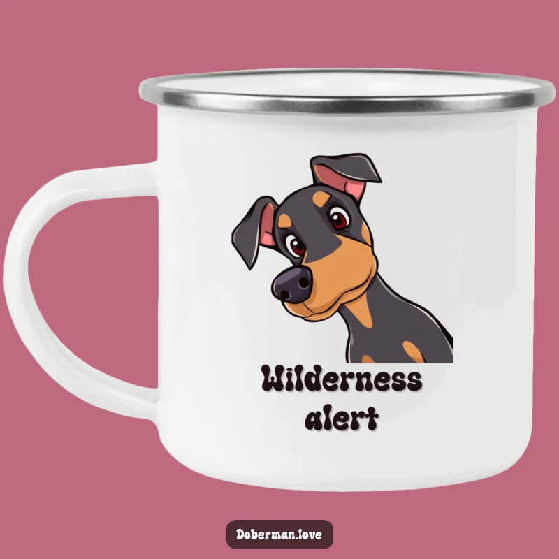Funny Doberman Camping Mug: Curious Dog, Outdoor Companion, Gift