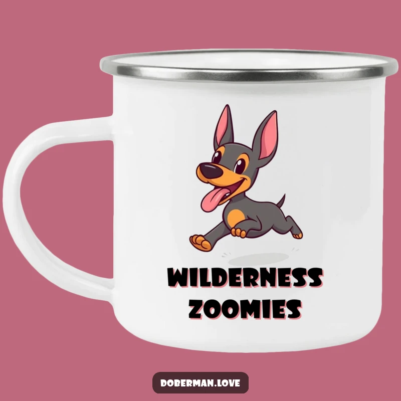 Funny Doberman Camping Mug: Joyful Abandon for Outdoor Fun