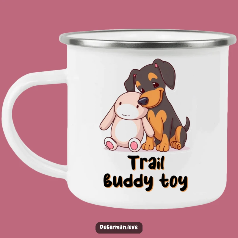 Funny Doberman Enamel Camping Mug: Humorous Outdoor Gear for Playful Dog Lovers
