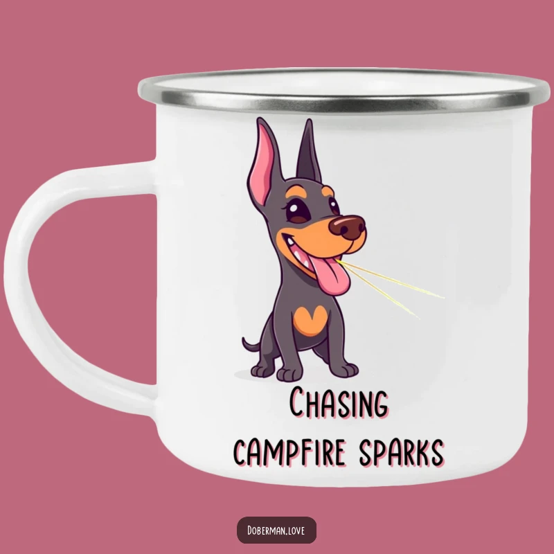 Funny Doberman Laser Chase Camping Mug: Adventure with Doggy Fun!