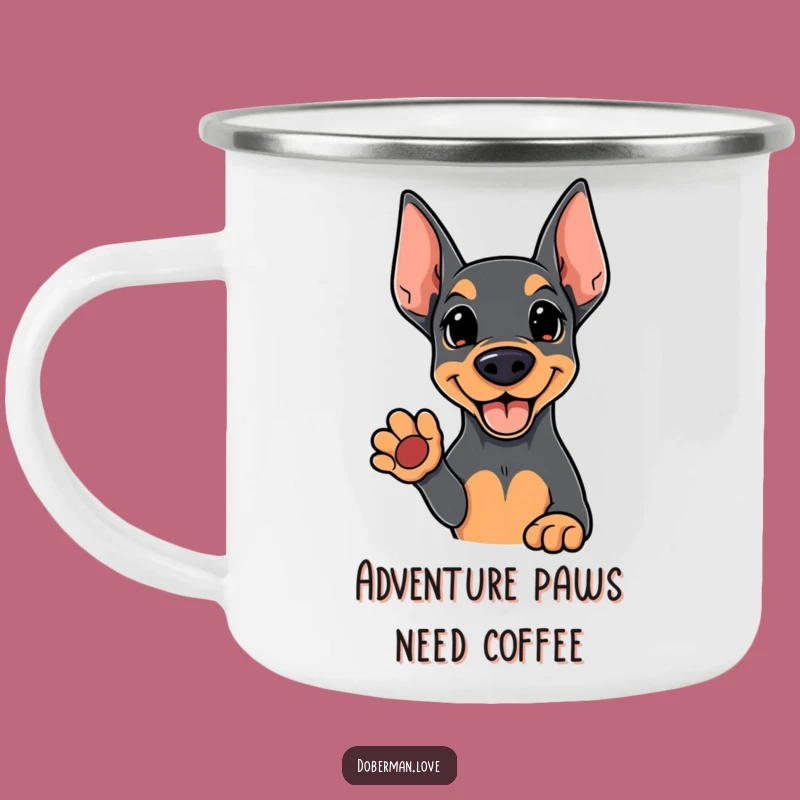 Funny Kawaii Doberman Camping Mug: Rugged Paw Offer, Perfect Outdoor Funny Gift