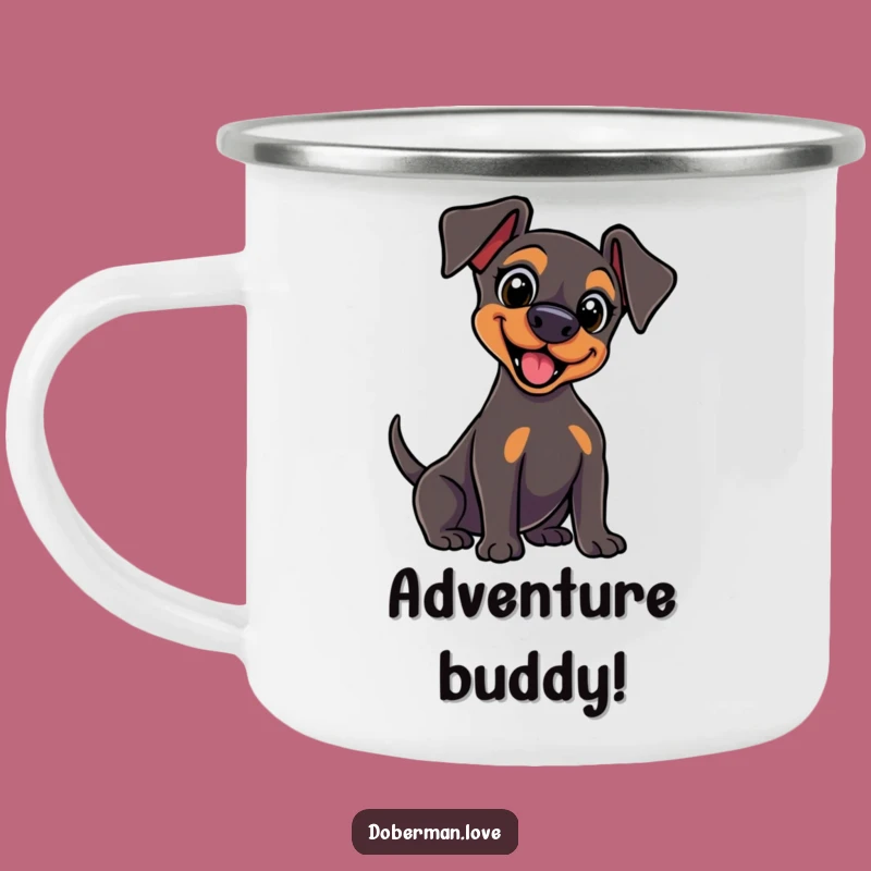 Funny Kawaii Doberman Tail Wag Camping Mug: Energetic Campfire Companion