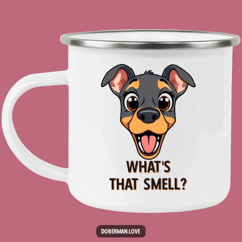 Funny Surprised Doberman Camping Mug: Shock Your Senses Outdoors