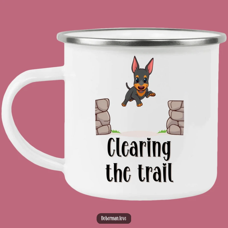 Funny Wobbly Doberman Jump Camping Mug: Cute Dog Outdoor Gift