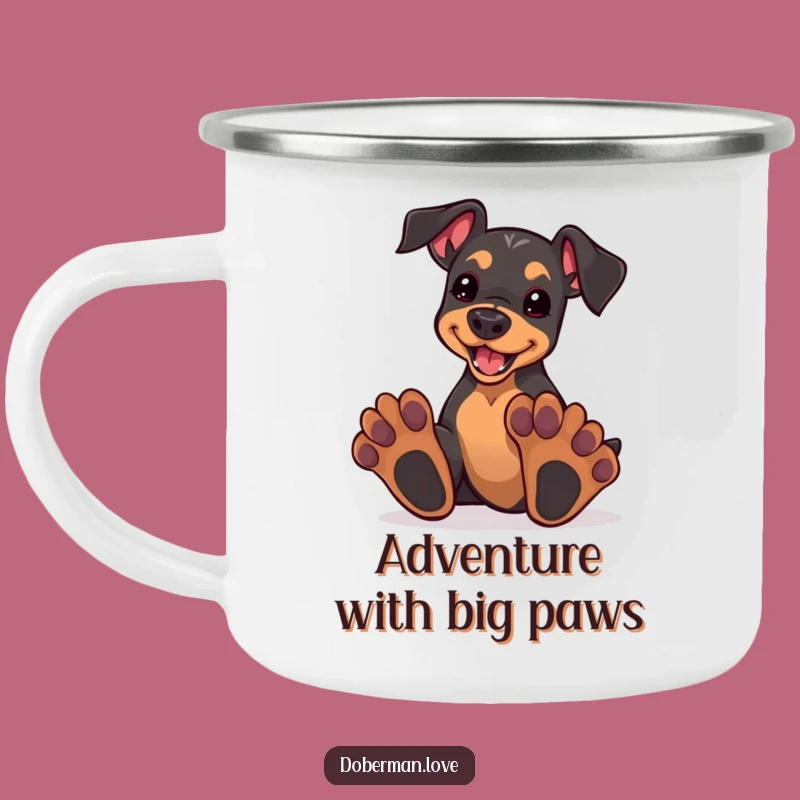 Playful Paws Doberman Camping Mug - Funny Puppy Adventure Gift