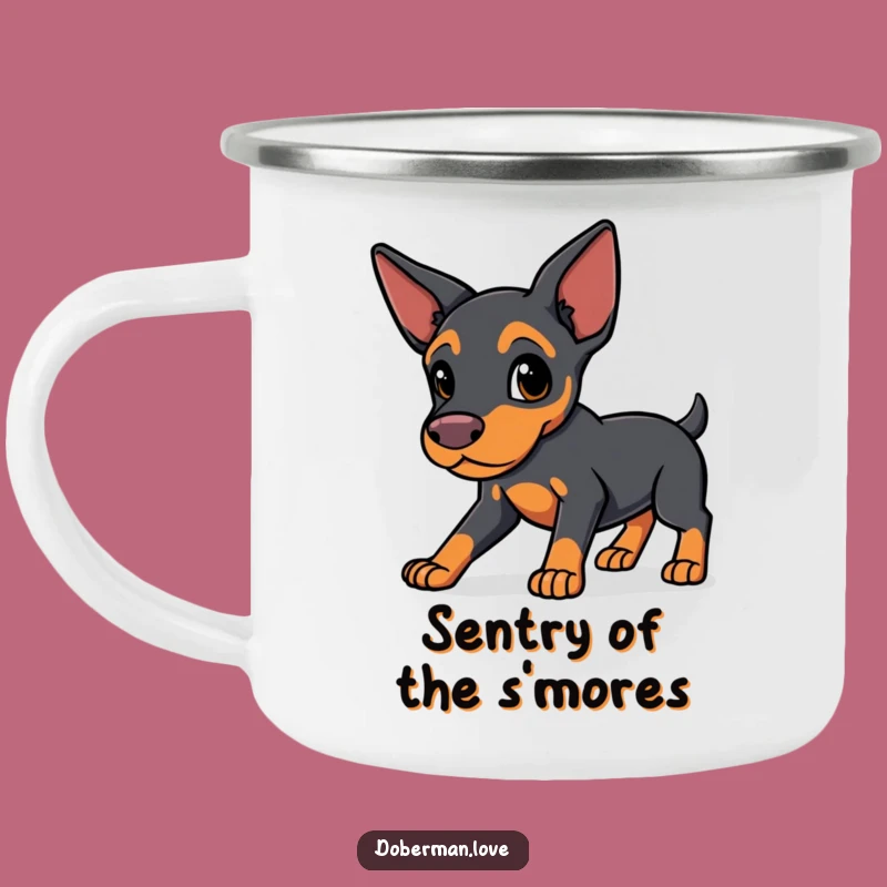Funny Protective Doberman Camping Mug - Kawaii Guard Enamel Cup, Gift