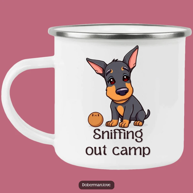 Funny Doberman Camping Mug: Adventure Awaits with This Hilarious Dog Design