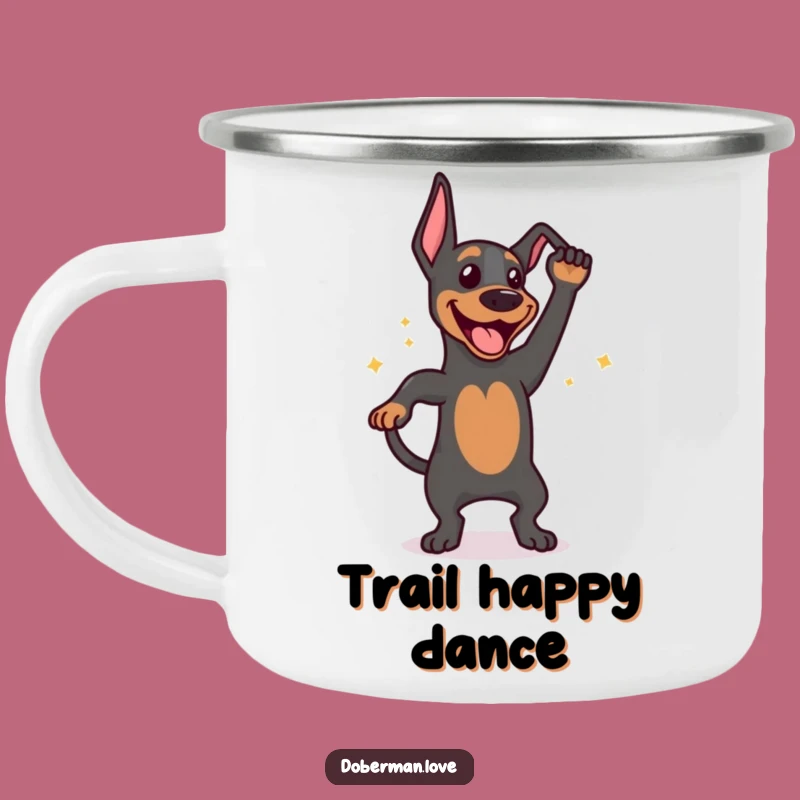 Funny Happy Doberman Tail Wag Camping Mug: Dog Lover Outdoor Gift