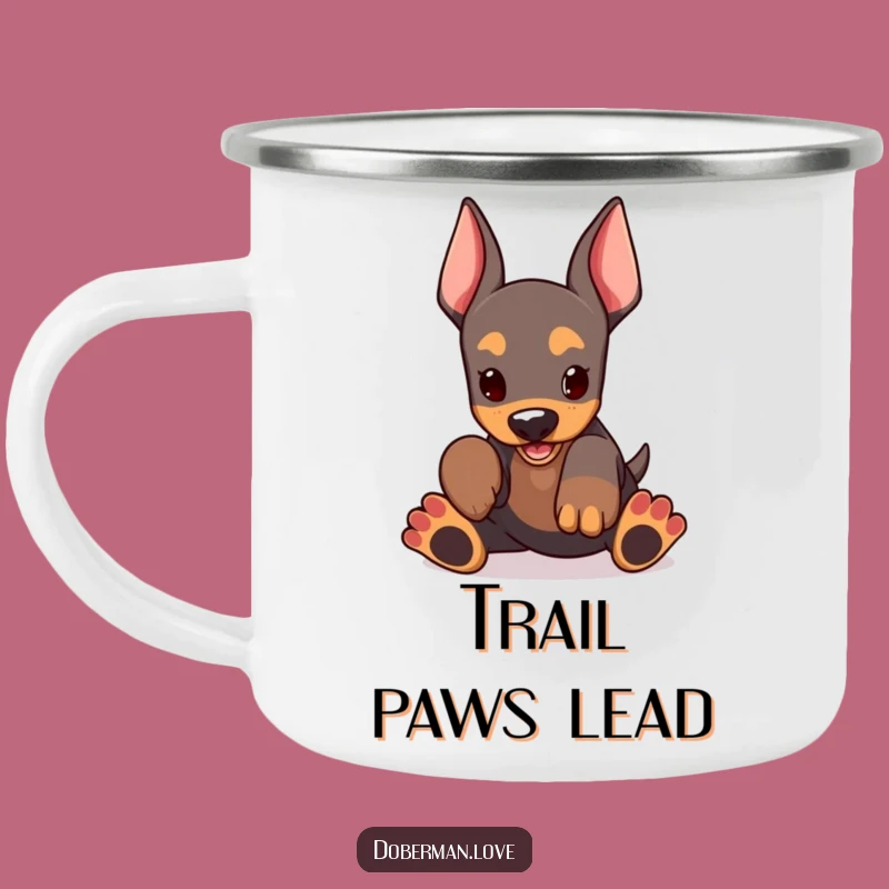 Funny Kawaii Doberman Camping Mug: Oversized Paws Playing, Adventure Gift