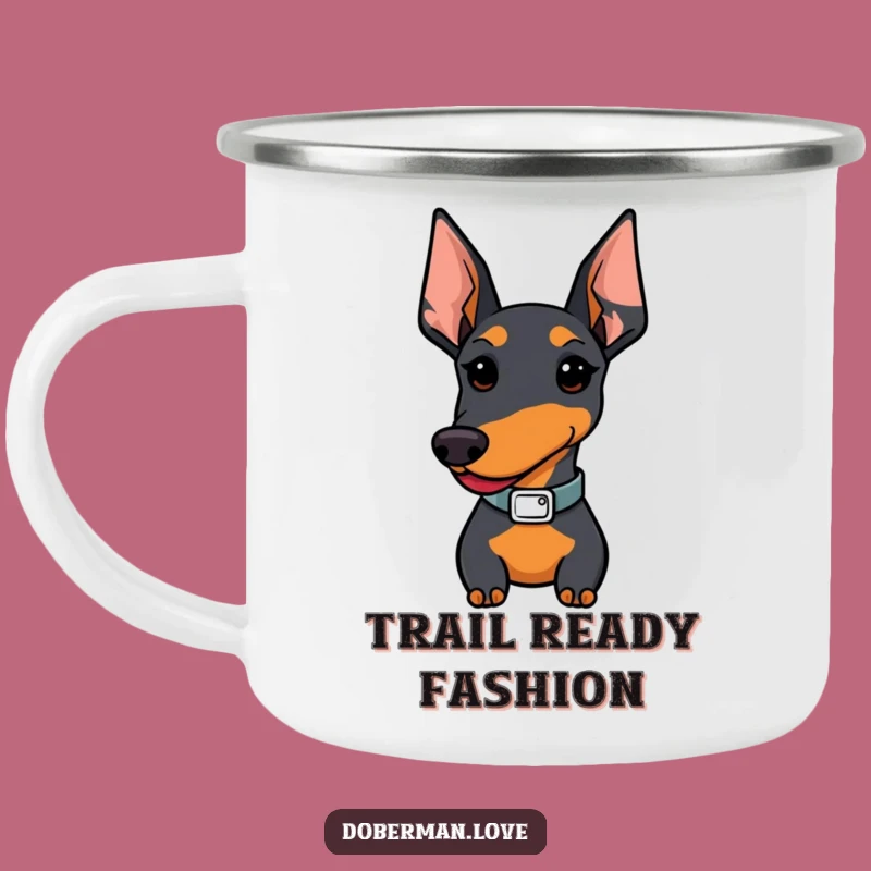 Funny Kawaii Doberman Stylish Collar Camping Mug - Adventure-Ready & Hilarious