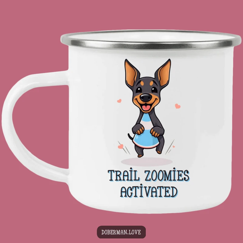 Funny Giggling Doberman Zoomie Camping Mug - Outdoor Hilarious Dog Gift