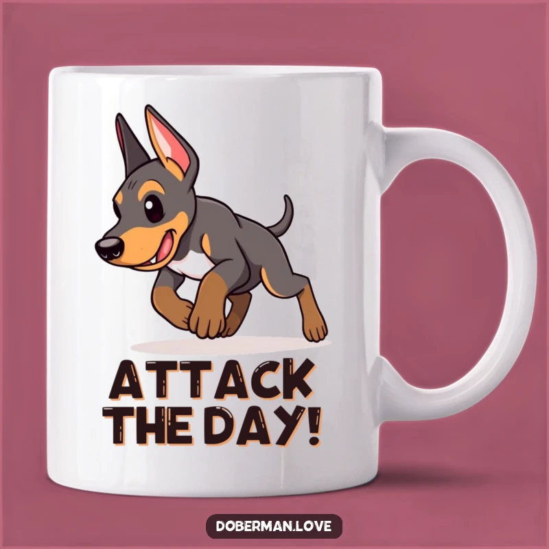 Funny Doberman Puppy Mug: Pouncing Protector, Perfect Funny Gift