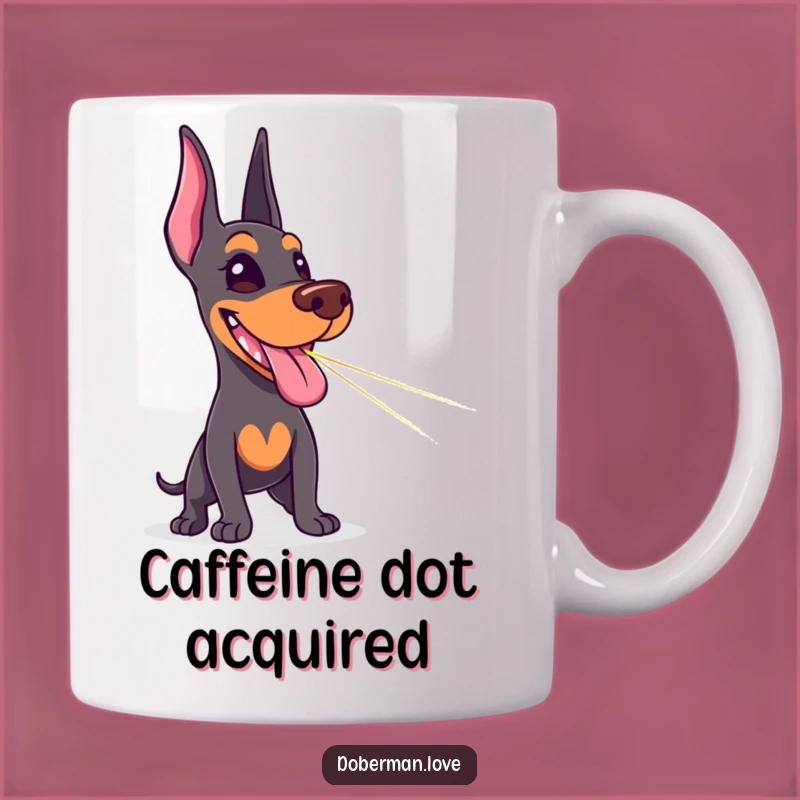 Funny Doberman Laser Chase Mug: Hilarious Tongue-Out Dog Fun Gift