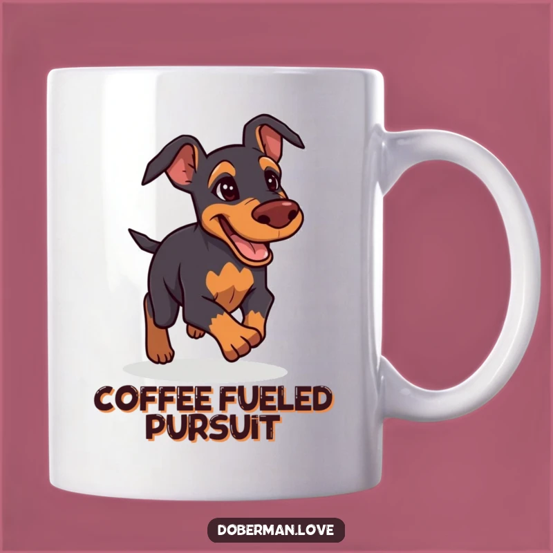 Funny Doberman Mug: Determined Friendly Dog Chasing Gift