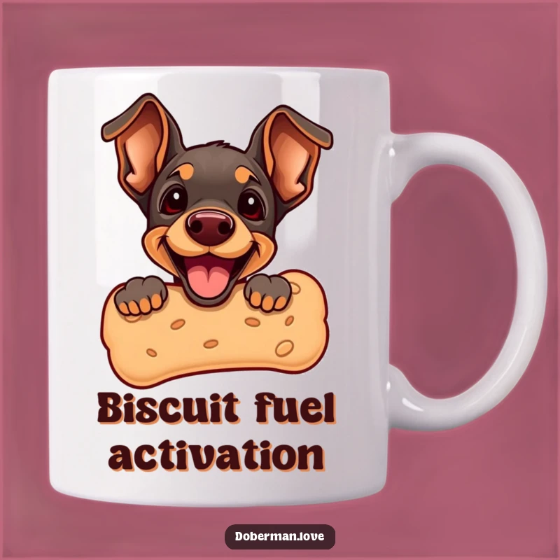 Funny Doberman Puppy Biscuit Mug: Adorable Peek - Perfect Funny Gift