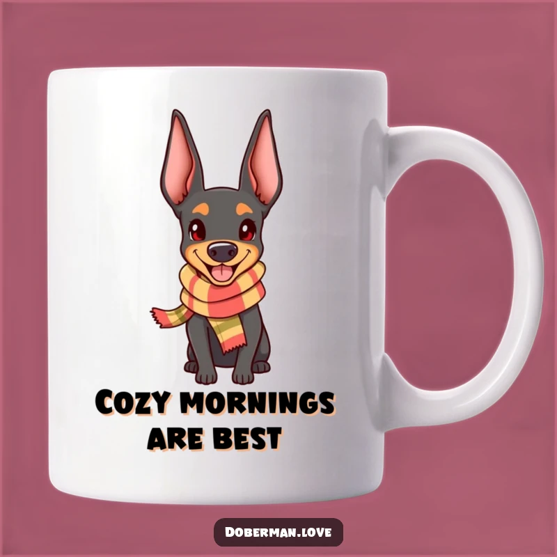 Funny Happy Kawaii Doberman Scarf Mug - Cheerful Dog Gift