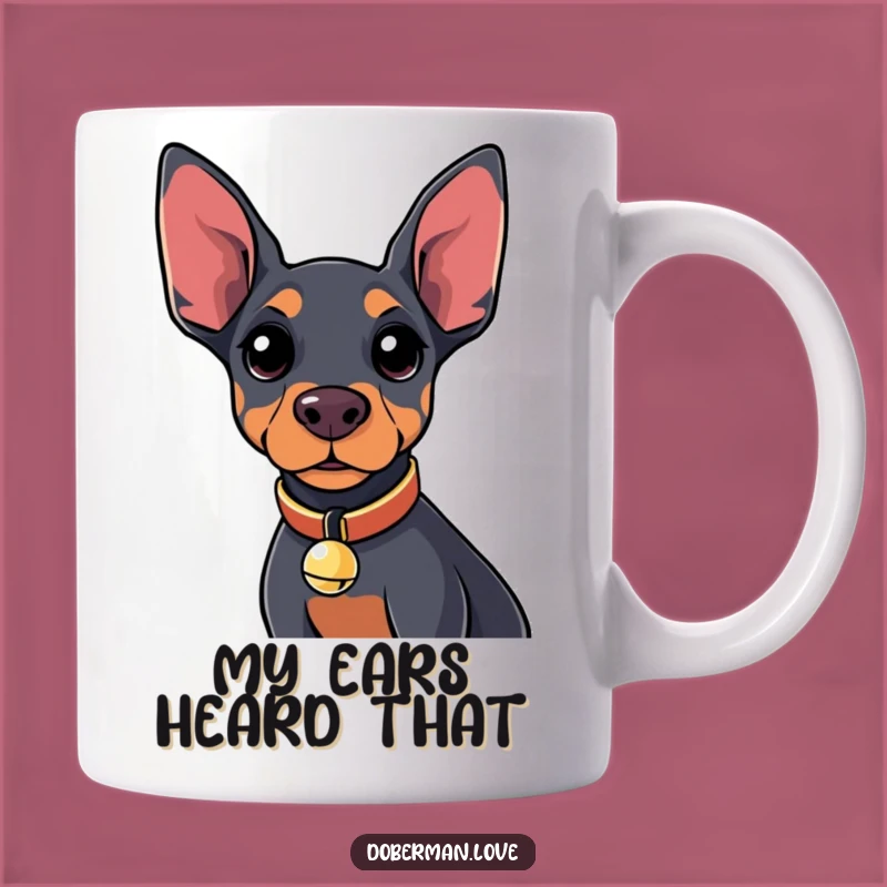 Funny Kawaii Doberman Bell Mug: A Curious Pup Perfect for Dog Lovers