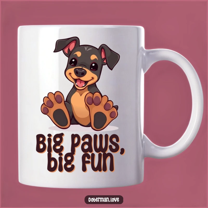 Funny Oversized Paws Doberman Puppy Mug - Enthusiastic Play Gift