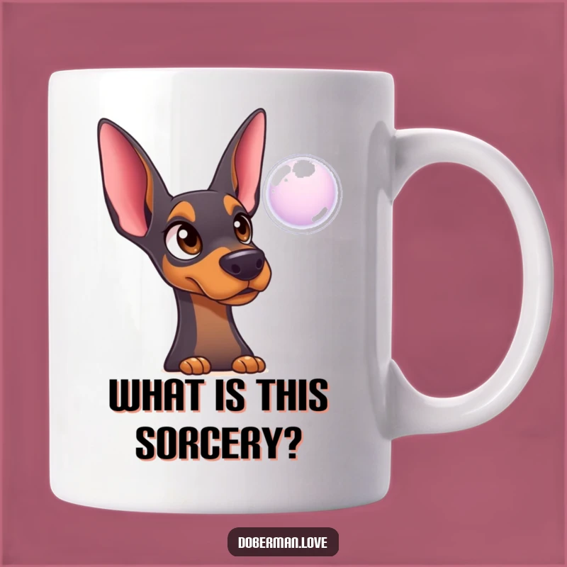 Funny Surprised Doberman Bubble Mug: Innocent Dog Lover Gift, Hilarious