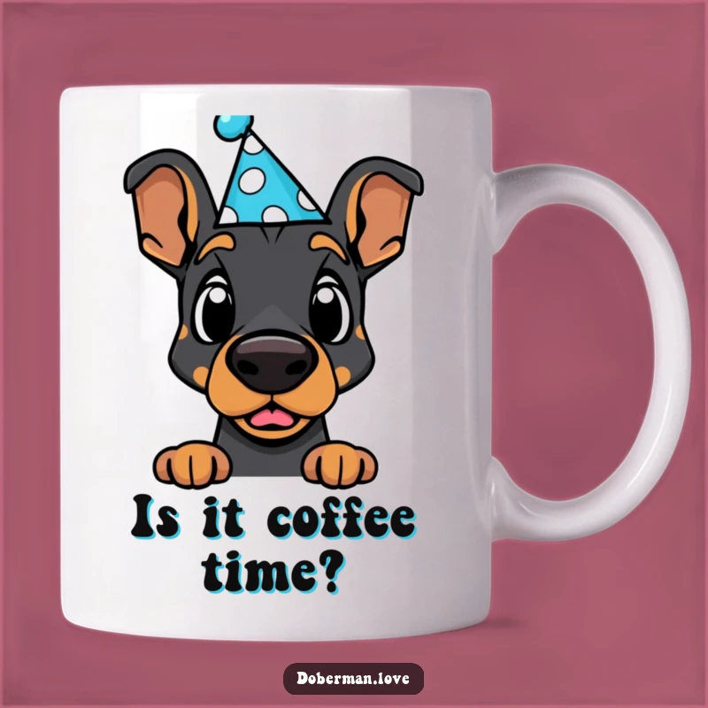 Funny Surprised Kawaii Doberman Party Hat Mug - Hilarious Gift
