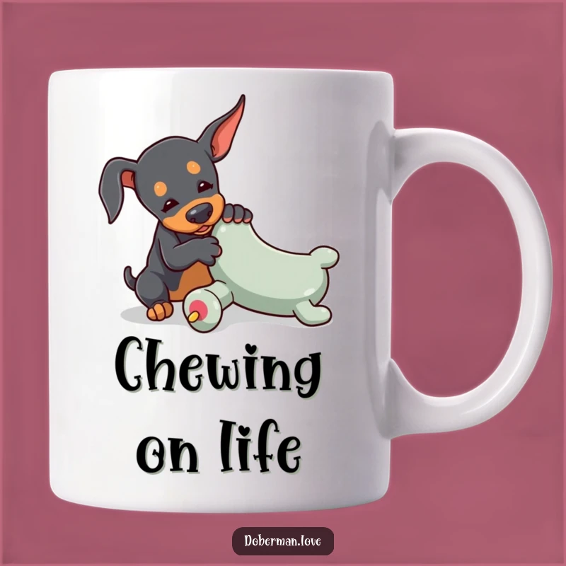 Funny Tiny Doberman Mug: Playful Dog Wrestling Toy, Perfect Gift