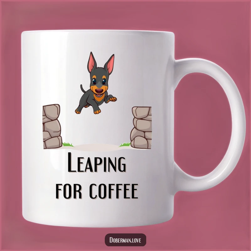 Funny Wobbly Doberman Jump Mug: Adorable Dog Humor Gift