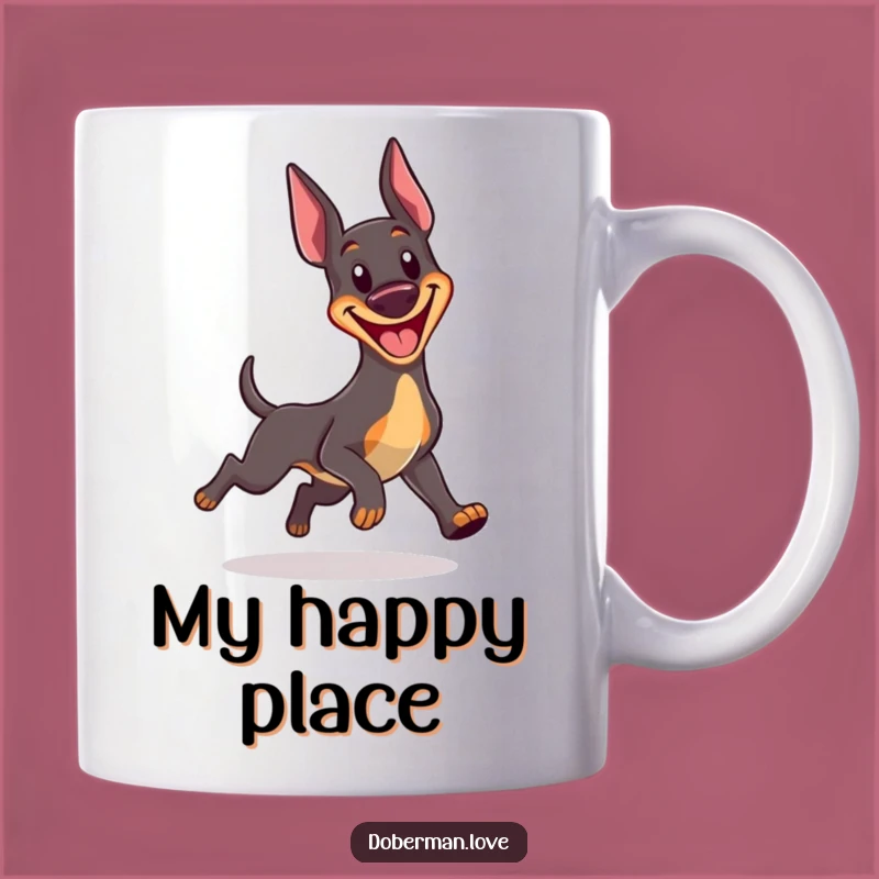 Funny Kawaii Doberman Mug: Adorable Grin, Tail Chasing Fun, Perfect Gift for Dog Lovers