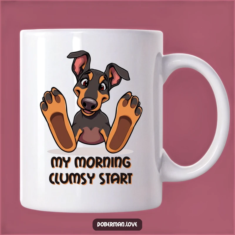 Funny Doberman Tripping Mug: Clumsy Canine Comedy, a Perfect Funny Gift