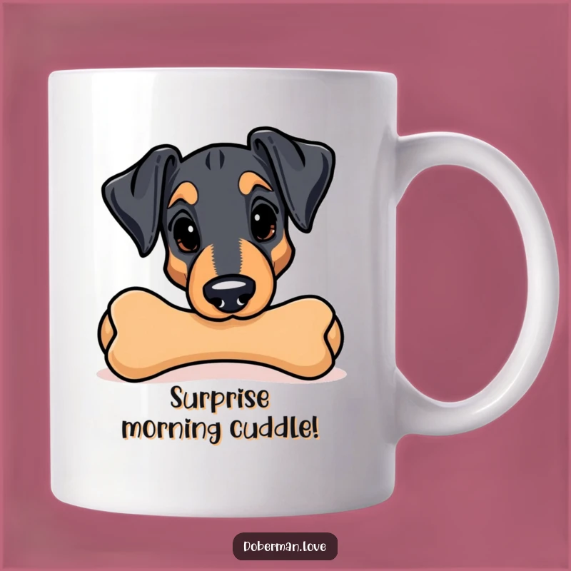 Funny Kawaii Doberman Peeking Mug - Hilarious Dog Lover Gift with Chew Toy