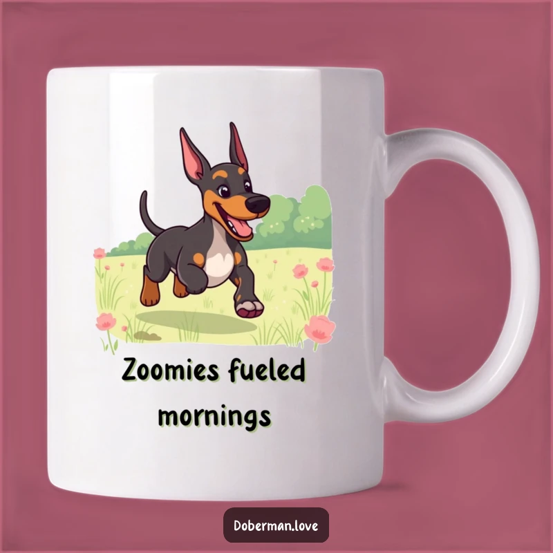 Funny Giggling Doberman Field Run Mug: Joyful Dog Lover's Perfect Gift