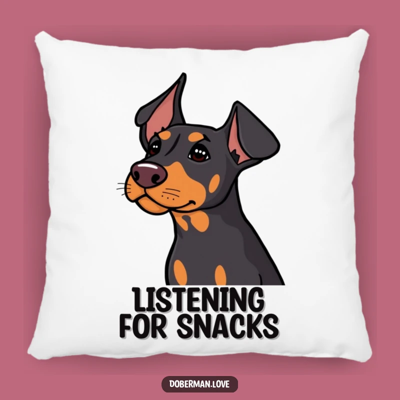 Funny Doberman Pillow: Cute Ears Perked, Listening for Comfort!