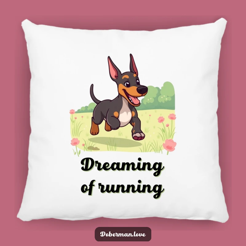 Funny Giggling Doberman Field Run Pillow: Cozy Comfort with Canine Joy Gift