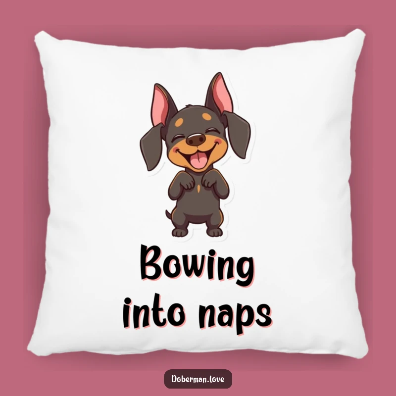 Funny Joyful Doberman Bow Pillow: Snuggle Up with Playful Dog Comfort