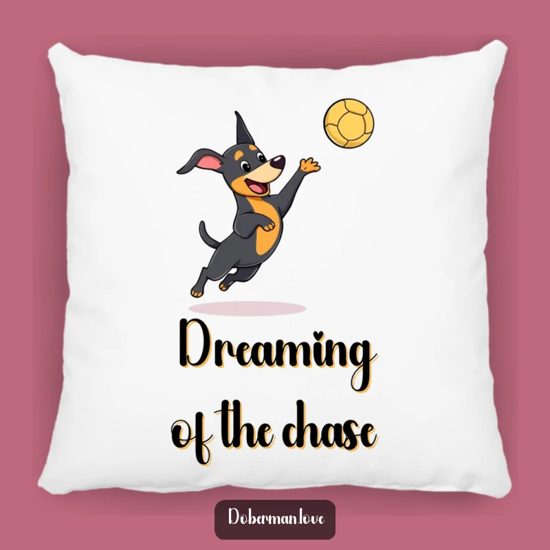 Funny Kawaii Doberman Pillow, Playful Leaping Dog, Catching Ball - Cozy Comfort
