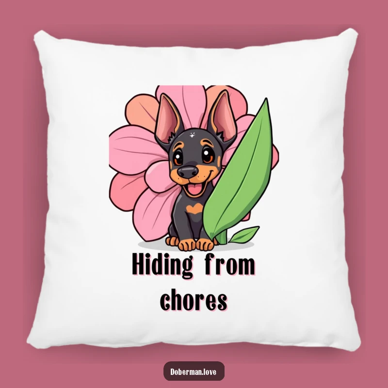 Funny Doberman Cub Pillow: Adorable Surprise from Behind a Flower!