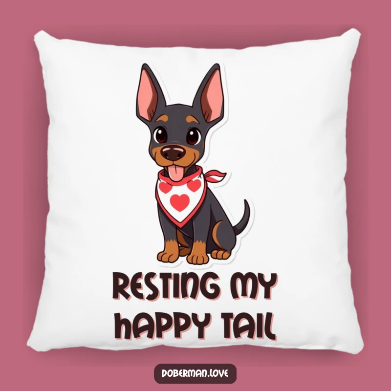 Funny Kawaii Doberman Pillow: Wagging Tail, Bandana, Comfy Gift