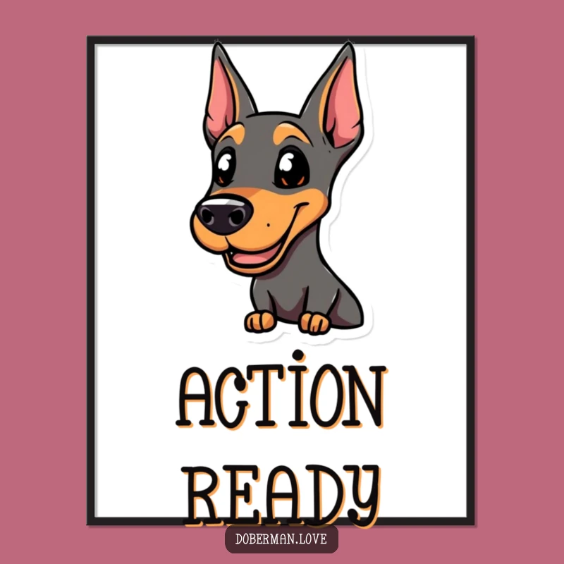 Funny Smiling Doberman Digital Art, Alert & Ready, Action Dog - Instant Download