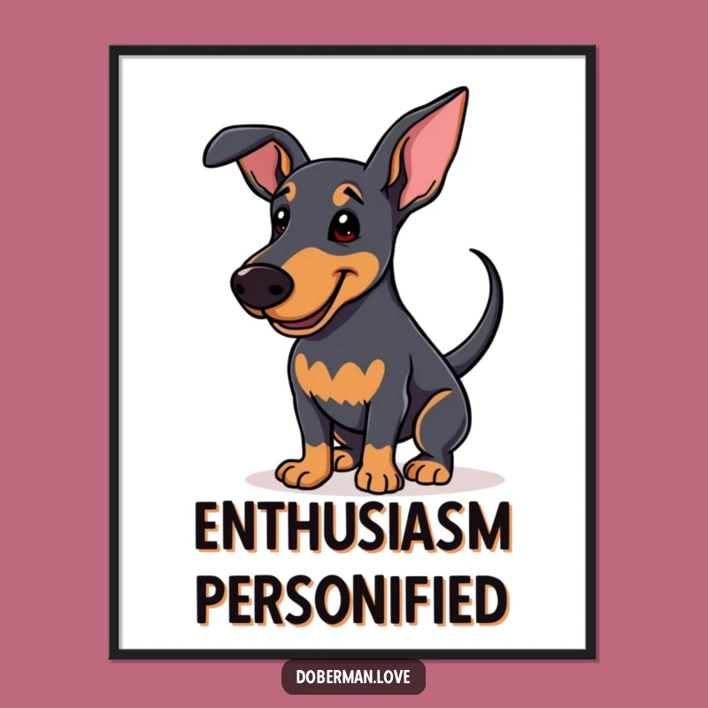 Funny Enthusiastic Doberman Digital Art: Happy Decor, Whimsical Funny Gift