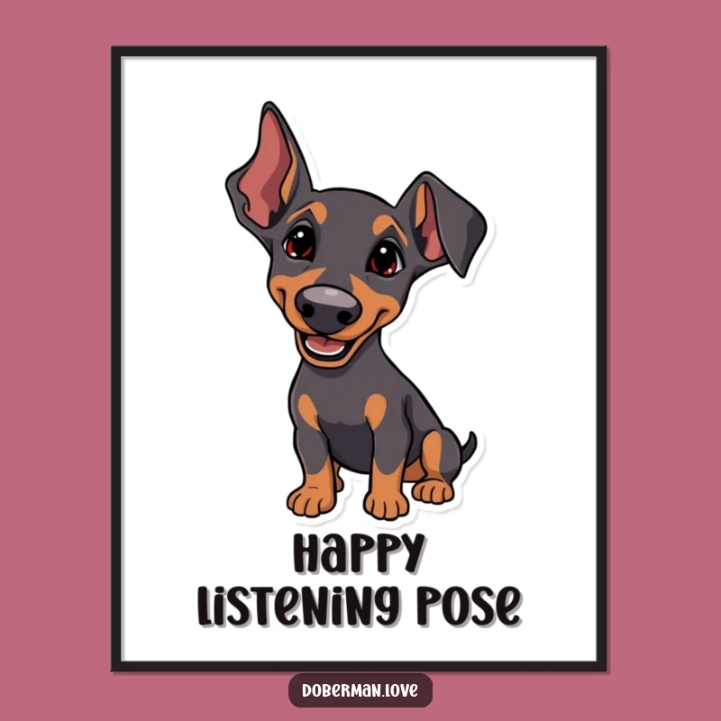 Funny Attentive Doberman Digital Art: Focused Decor, Unique Funny Gift