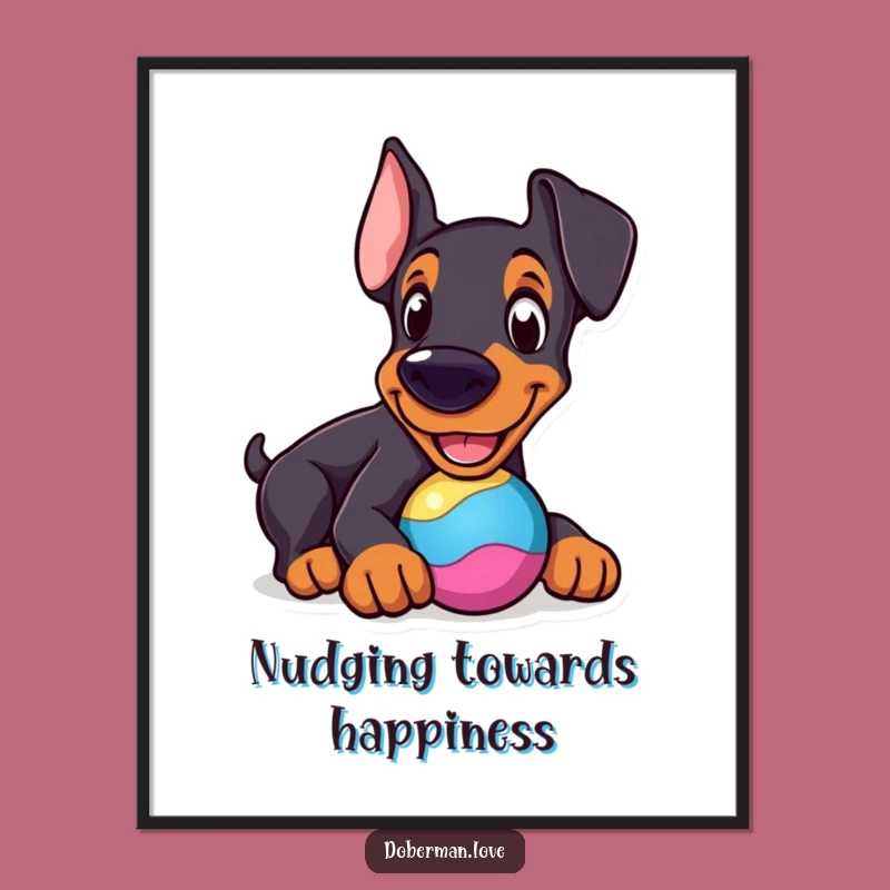 Funny Cheerful Doberman Toy Digital Print: Playful Dog Art, Instant Gift