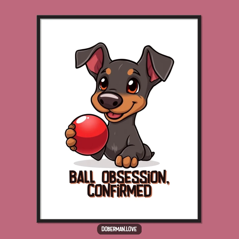 Funny Doberman Ball Fetch Digital Art: Adorable Dog Poster Download